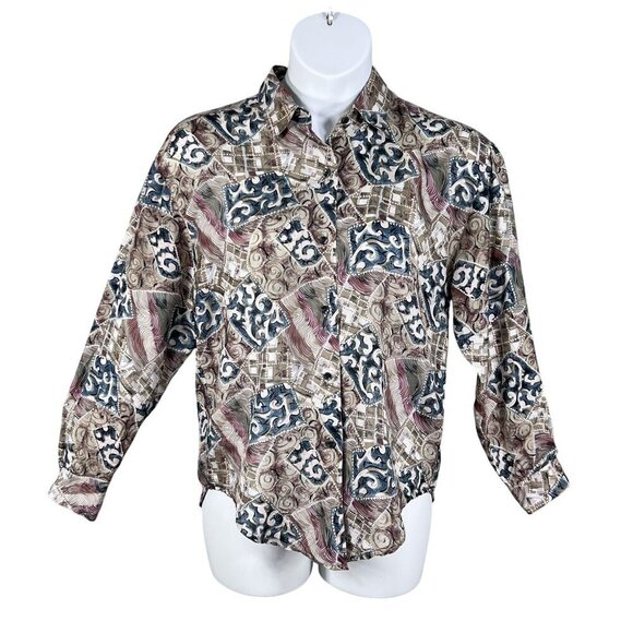 Jonathan Martin Womens S 100% Silk Button Up Blouse Abstract Print Southwestern - Picture 1 of 15